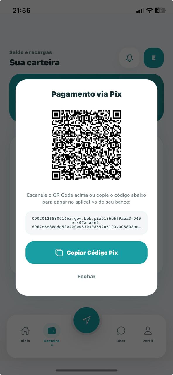 Tela de pagamento Pix no aplicativo 5Z
